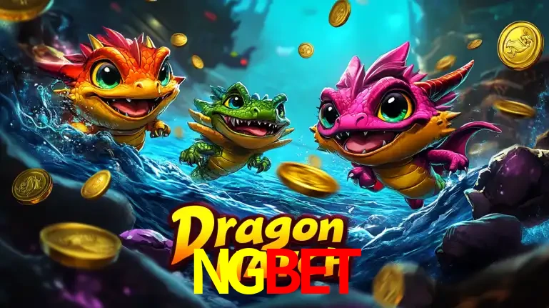 Arte promocional do jogo Dragon Hatch com três adoráveis dragões bebês nadando entre moedas de ouro, um dos slots mais divertidos para jogar no cassino NGBET.